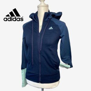 NWT ADIDAS PERFORMANCE Women full zip ColorBlock Hoodie Jacket Zip Pockets Blue